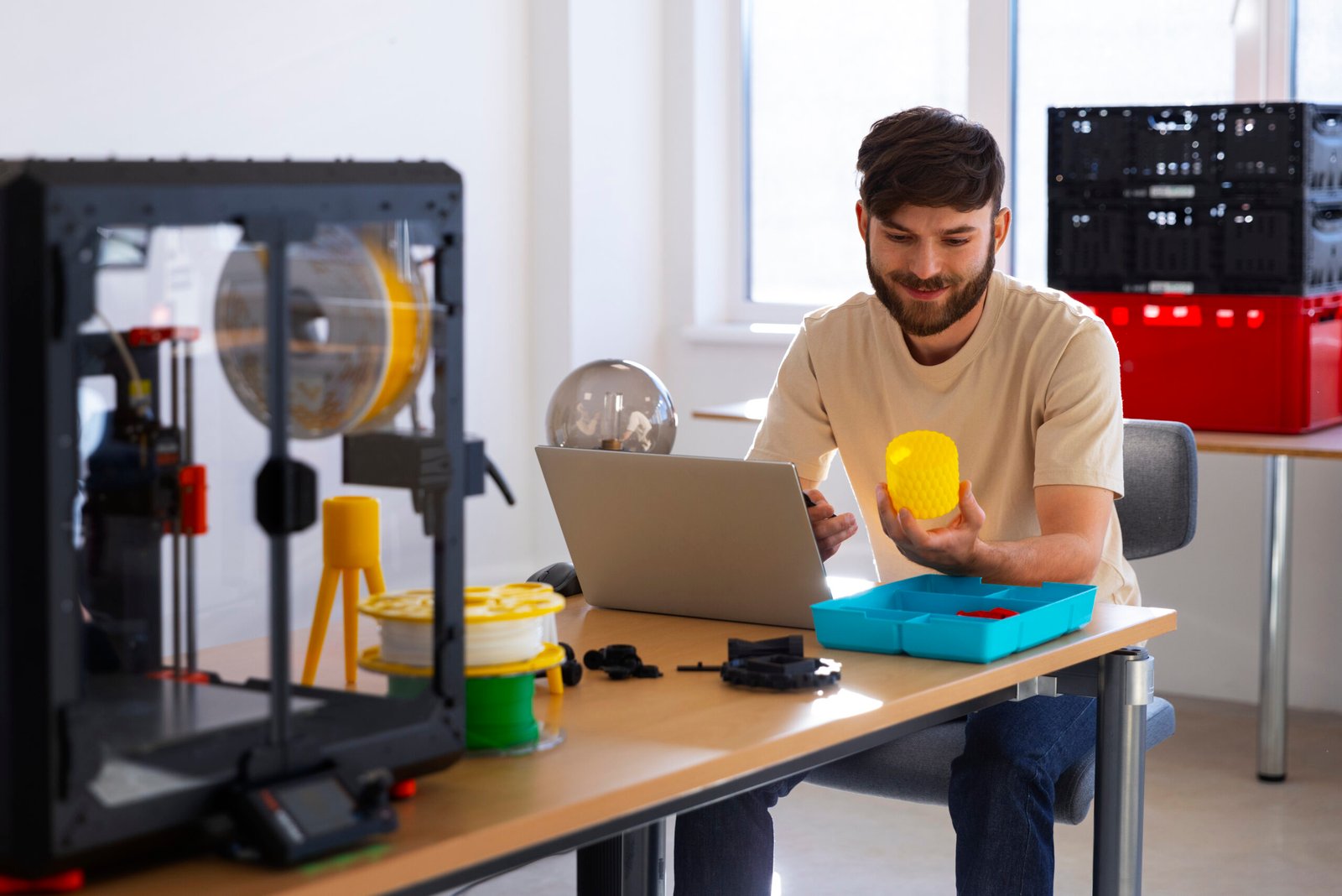 designer using 3d printer